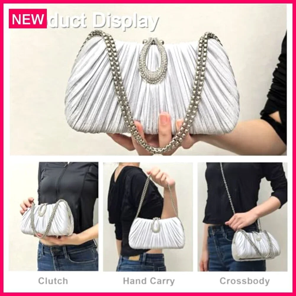 Satin Evening Clutch with Detachable Chain, Formal Wedding Party Bag